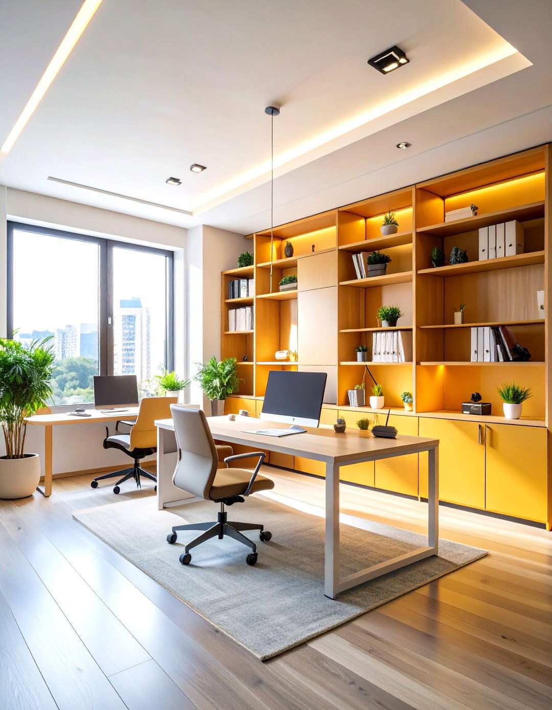 Vaulted Ceiling Home Office with Built in Shelving - 24 Vaulted Ceiling Ideas