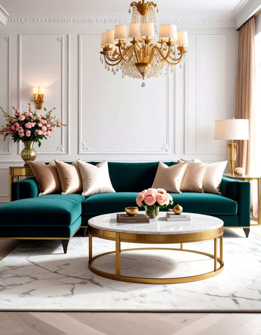 Velvet Sectional Luxury Living Room - 24 Mansion Living Room Ideas