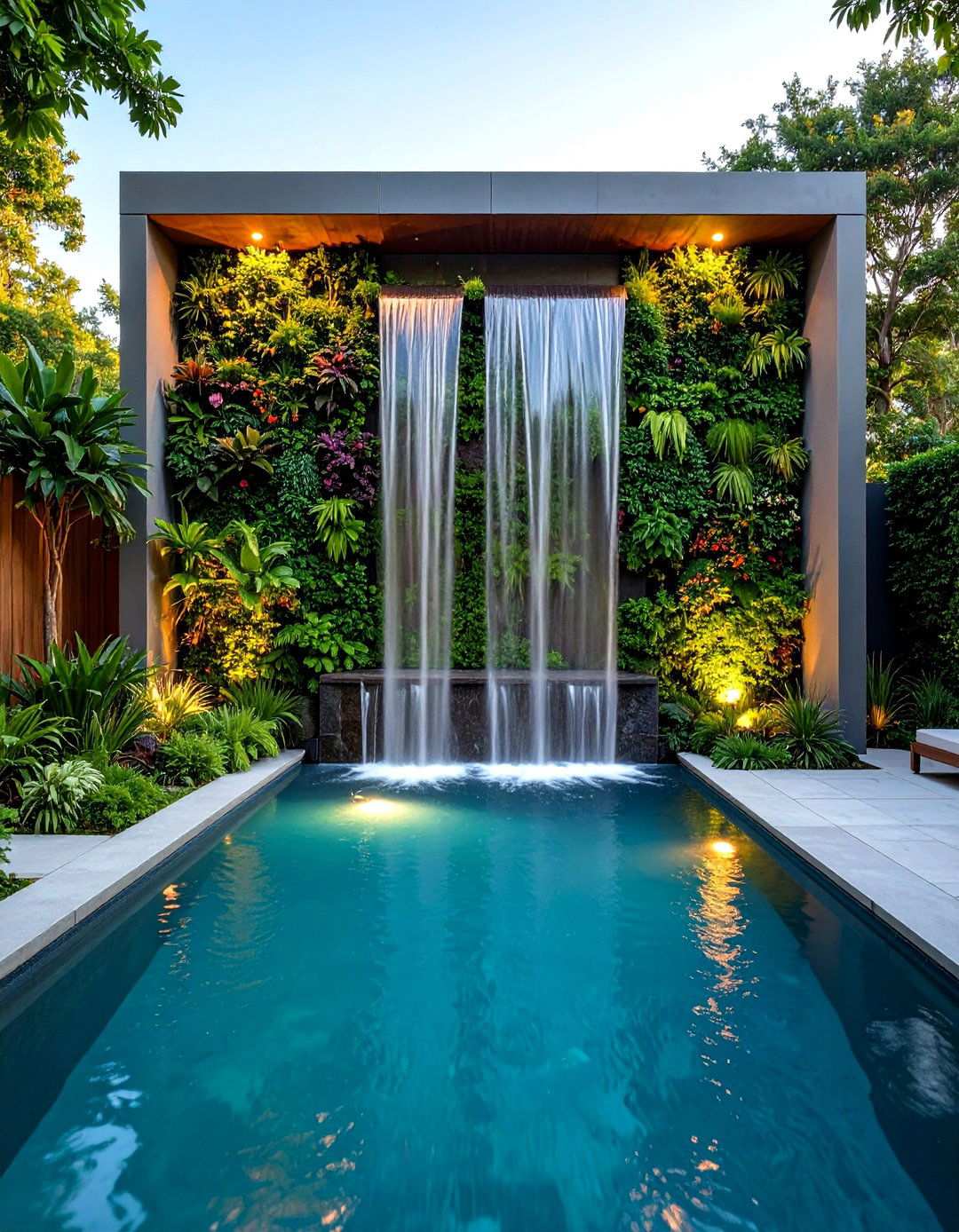 Vertical Garden Pool Waterfalls - 24 Small Pool Waterfall Ideas