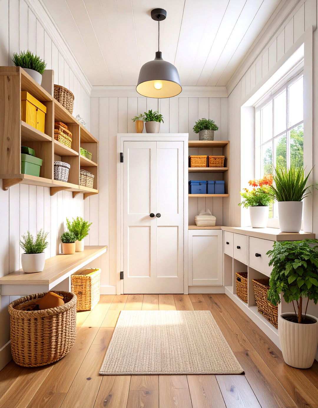 Vertical Shiplap Contemporary Mudroom Design - 24 Shiplap Wall Entryway Ideas