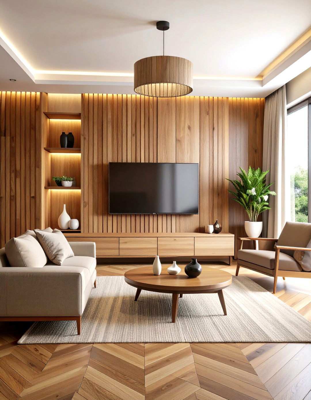 Vertical Wood Slat TV Wall with Dark Stain - 24 Tv Accent Wall Ideas