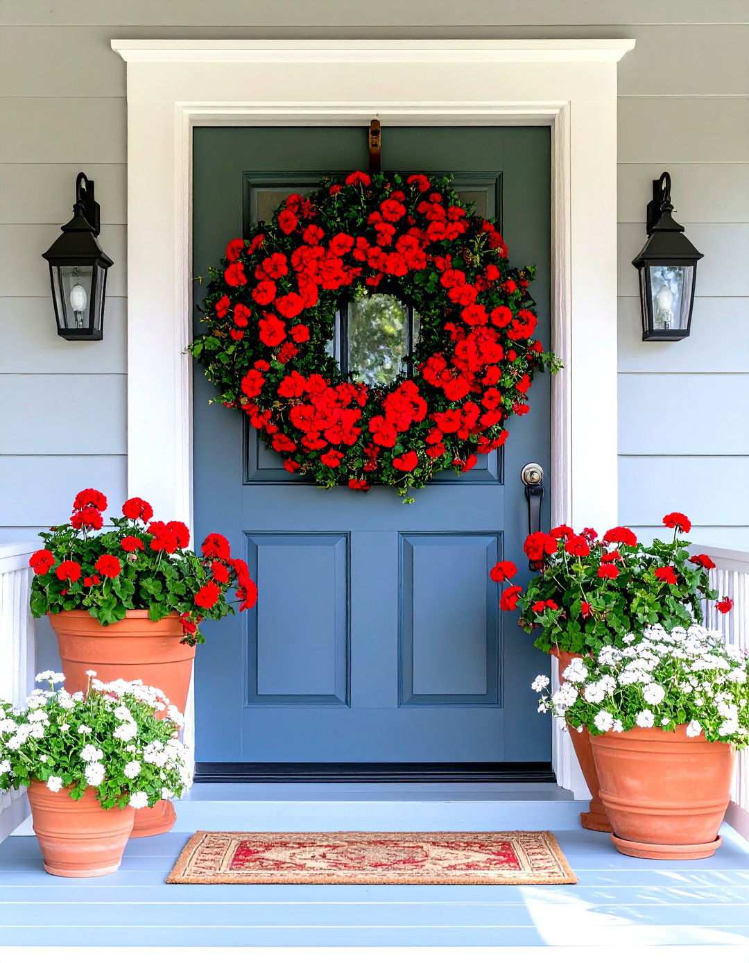 Vibrant Geranium Planters - 24 Summer Front Door Decor Ideas