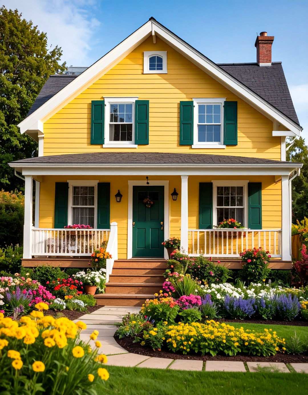 Vibrant Yellow and Forest Green Contrast - 24 Two-tone Siding Designs