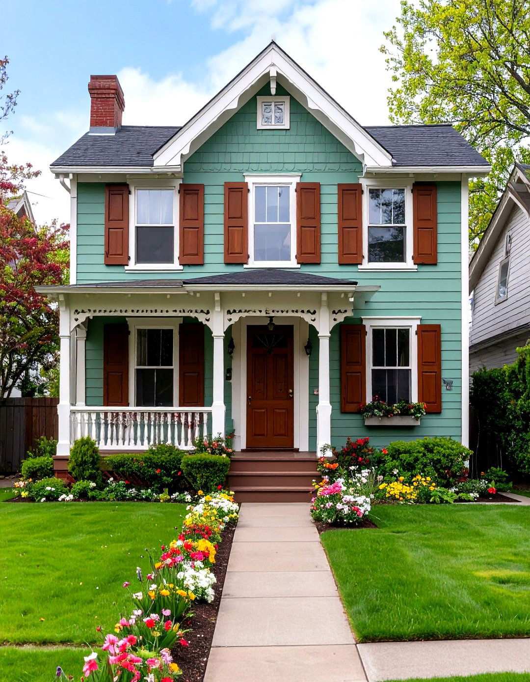 Victorian Cottage Brown Shutters - 24 Sage Green House With Brown Trim Ideas