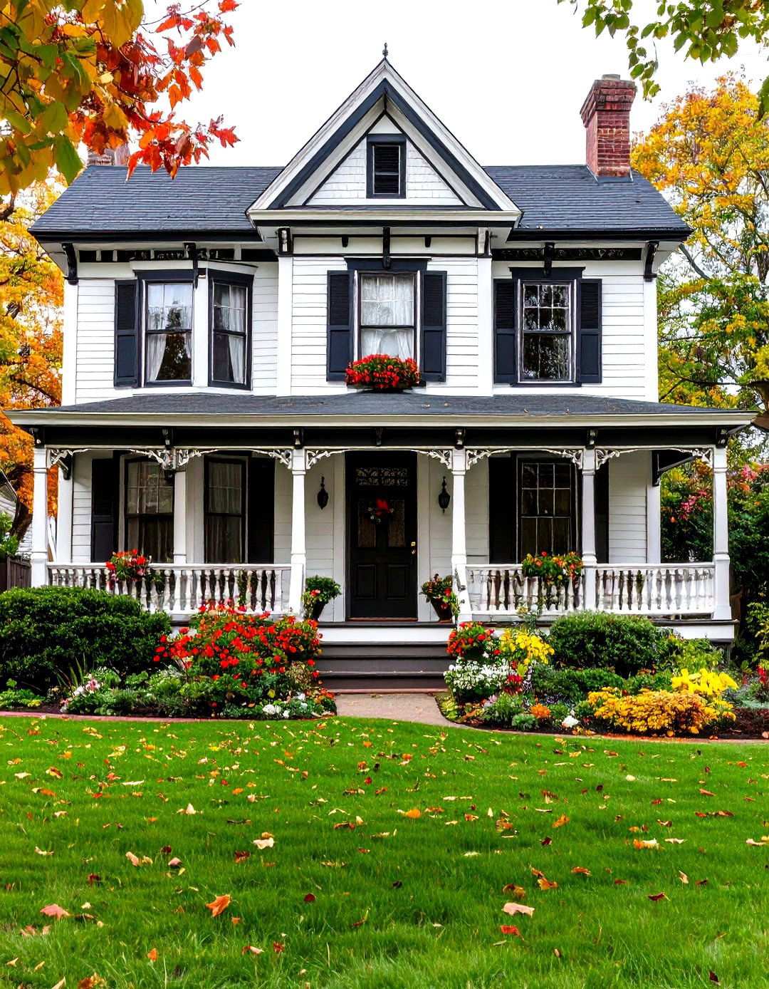 Victorian Cottage with Black Decorative Trim - 24 single story white house black trim