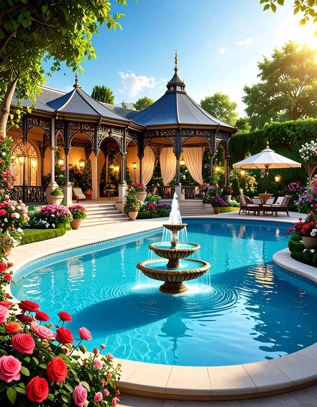 Victorian Garden Pool Setting - 24 Pool Landscaping Ideas