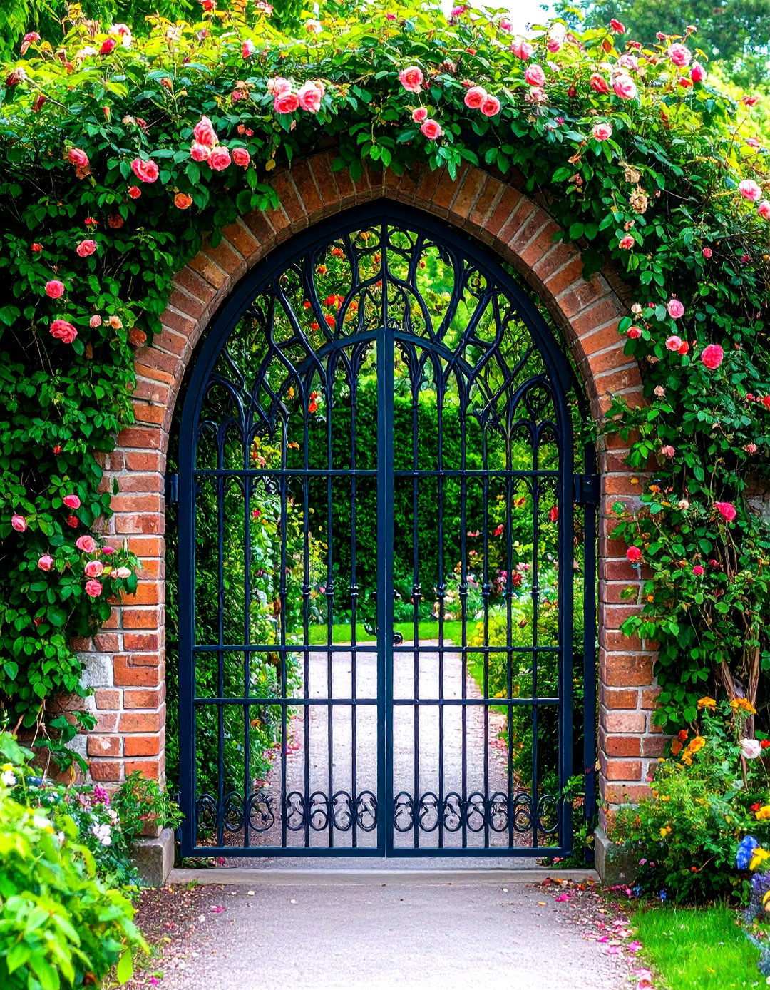 Victorian Gothic Arched Iron Gates - 24 Metal Garden Gate Ideas
