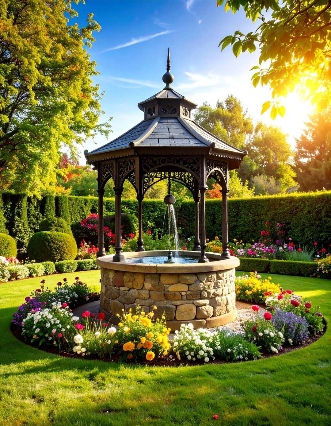 Victorian Gothic Wishing Well with Ornate Ironwork - 24 Outdoor Wishing Well Garden Ideas