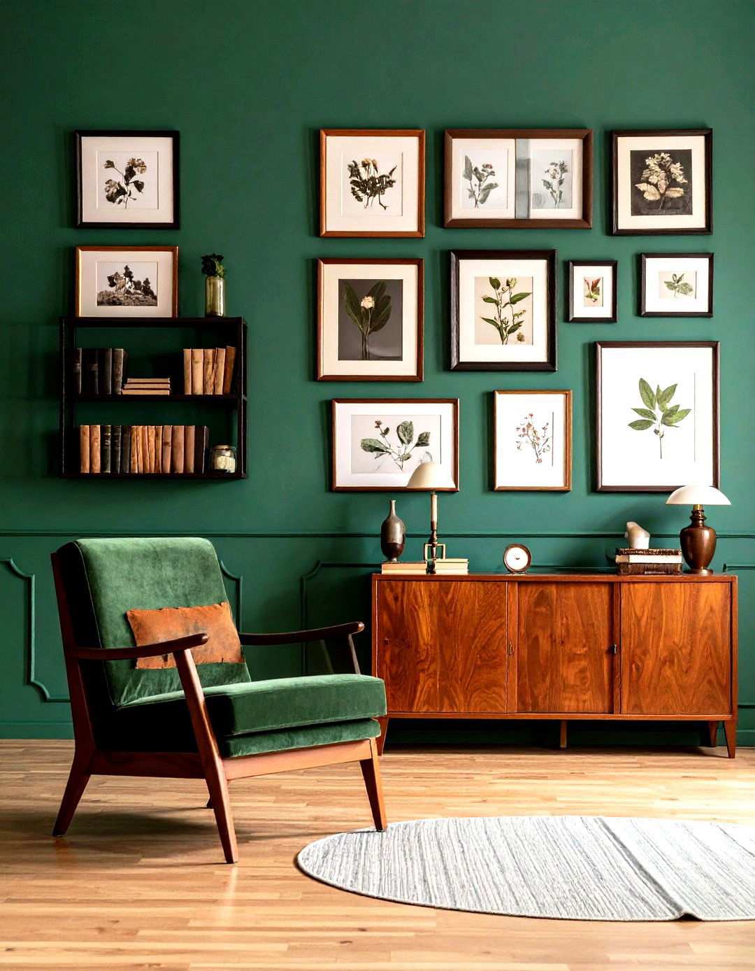 Victorian Green Botanical Print Gallery Wall - 24 Victorian Dark Green Living Room Ideas