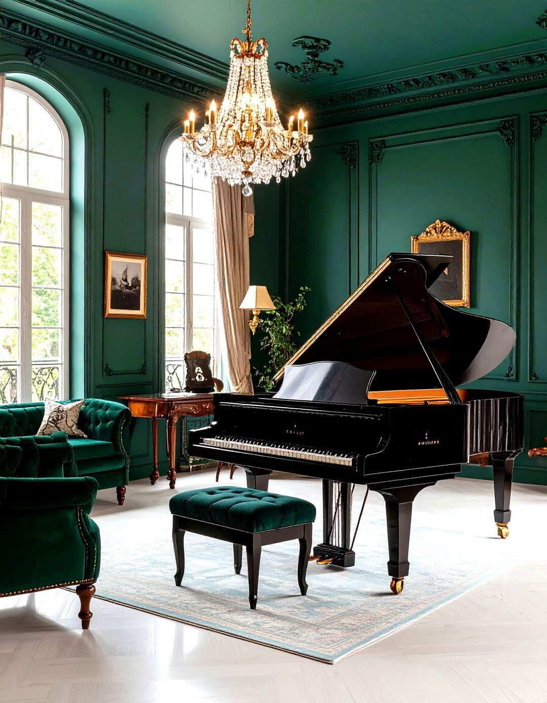 Victorian Green Music Room Entertainment Space - 24 Victorian Dark Green Living Room Ideas