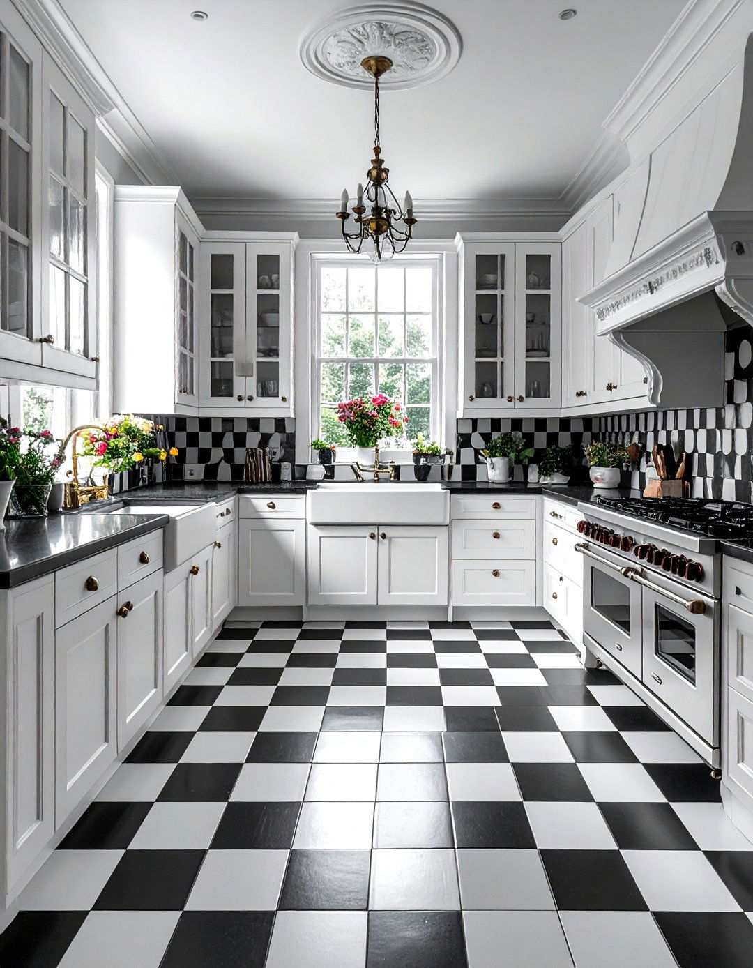 Victorian Inspired Small Scale Checkered Kitchen - 24 Kitchens With Checkered Floors