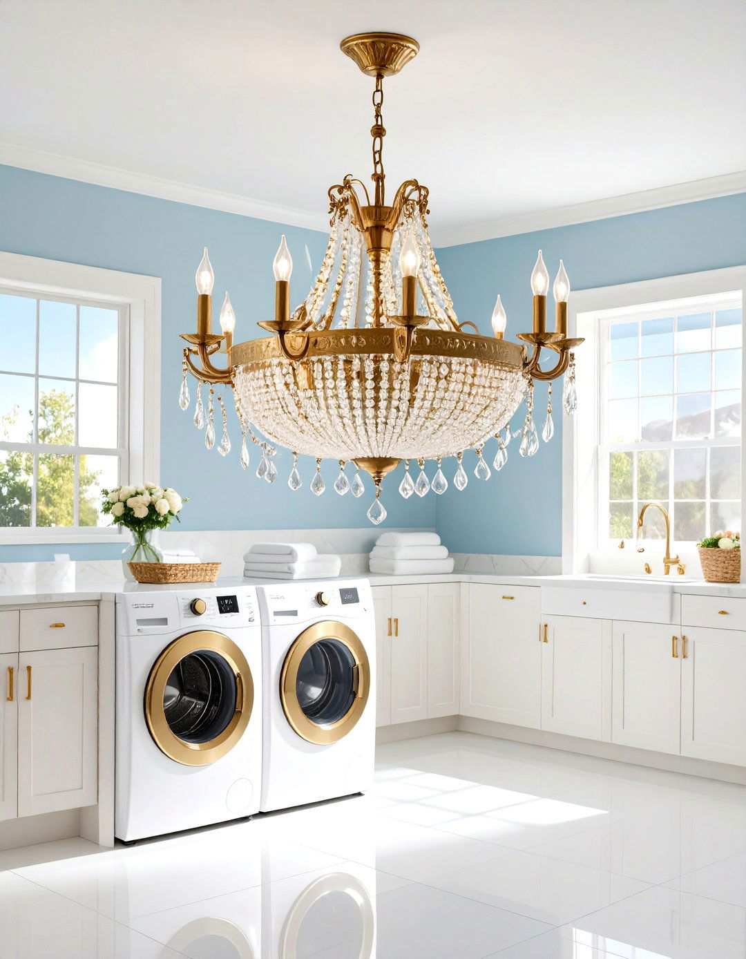 Victorian Ornate Brass Chandelier - 24 Laundry Room Lighting Ideas