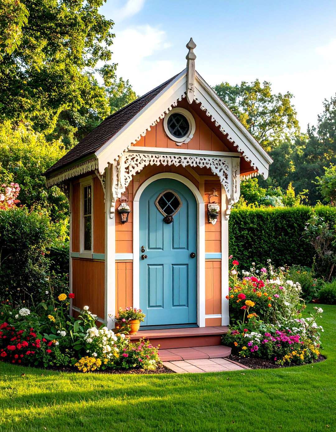 Victorian Ornate Garden Outhouse with Decorative Details - 24 Outhouse Design Ideas
