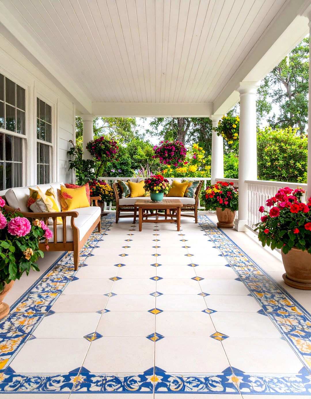 Victorian Porch with Patterned Tile Flooring - 24 Victorian Porch Ideas