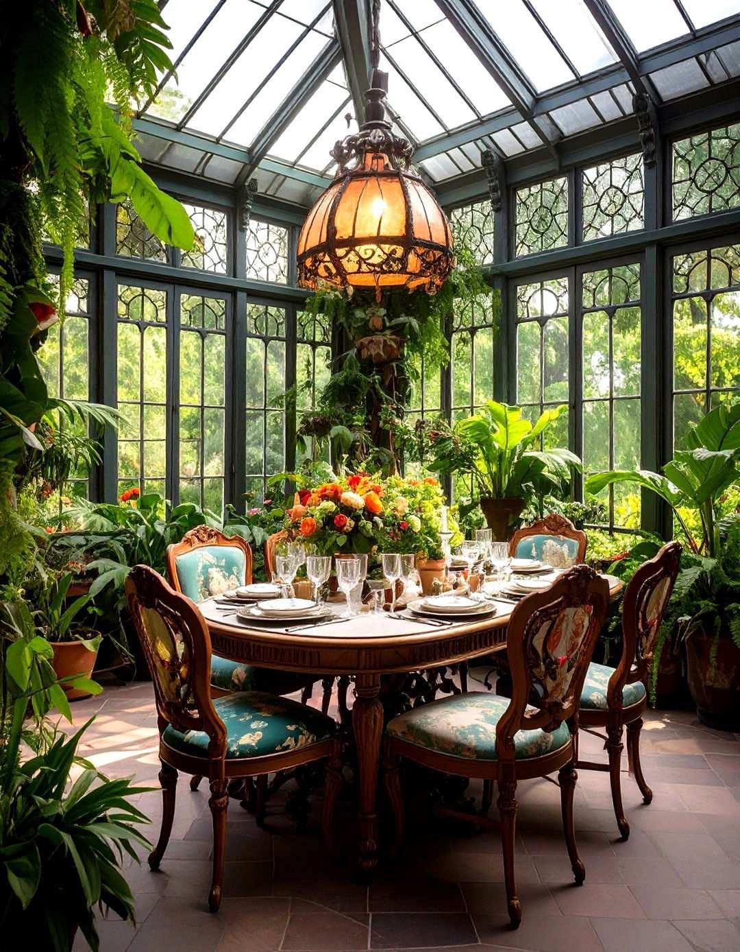 Victorian Sunroom Dining with Ornate Details - 24 Sunroom Dining Room Ideas