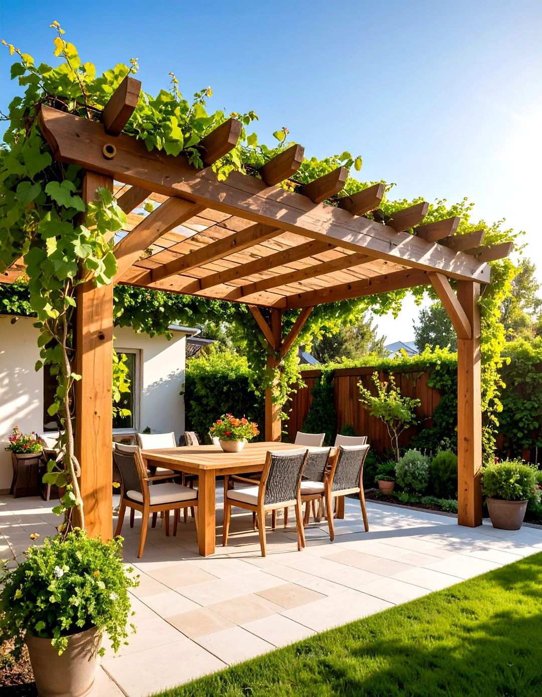 Vine Covered Natural Shade Pergola - 24 Patio With a Pergola Ideas