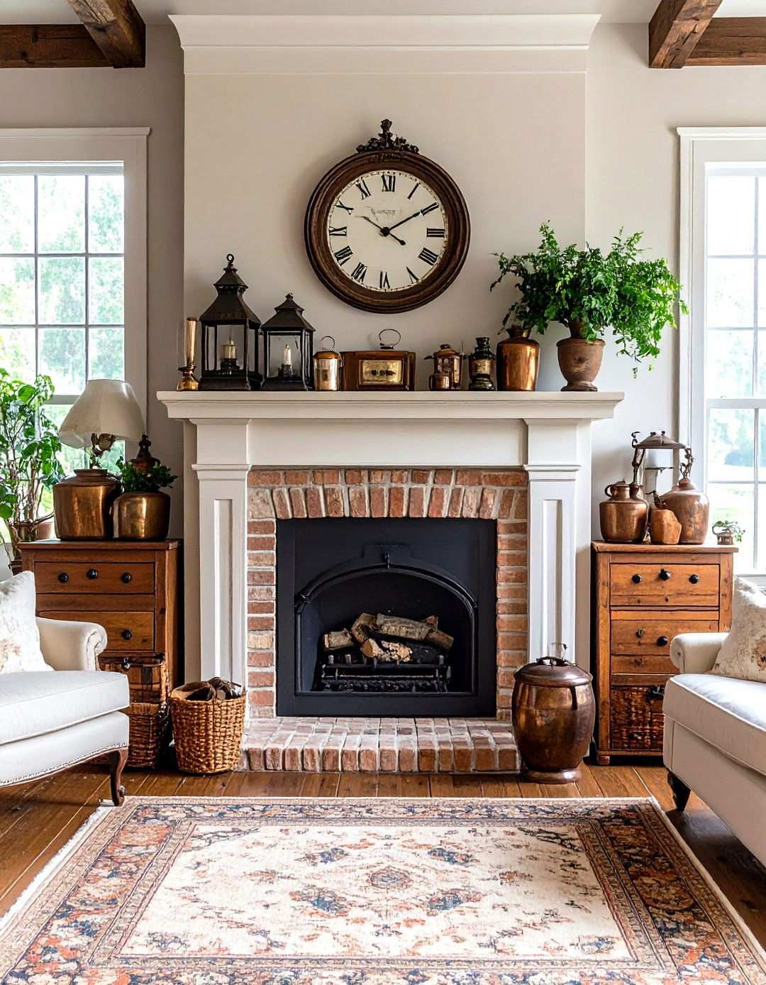 Vintage Accessory Display Space - 24 Rustic Living Room With a Brick Fireplace Ideas