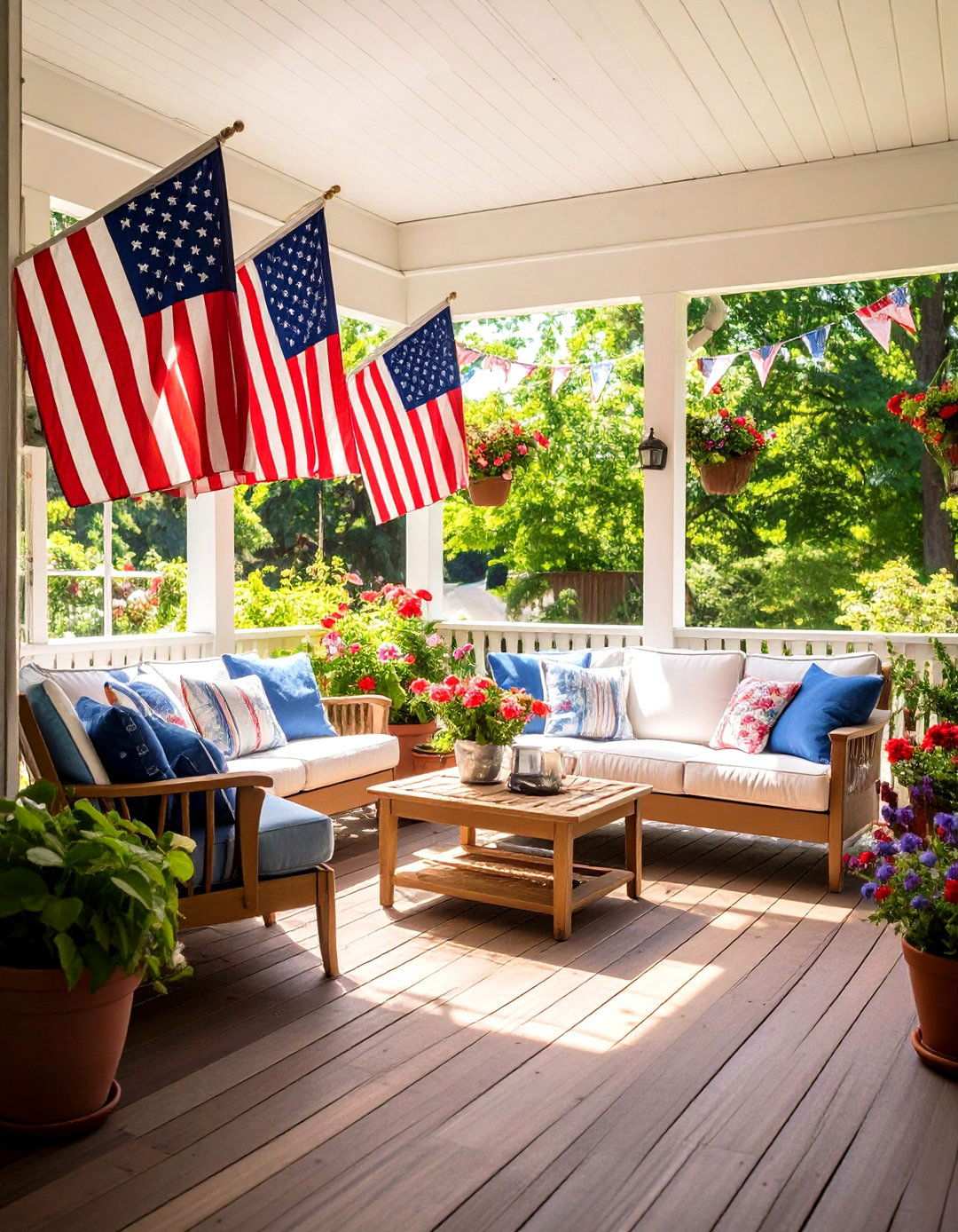 Vintage Americana Patriotic Deck - 24 Screened-in Deck Ideas
