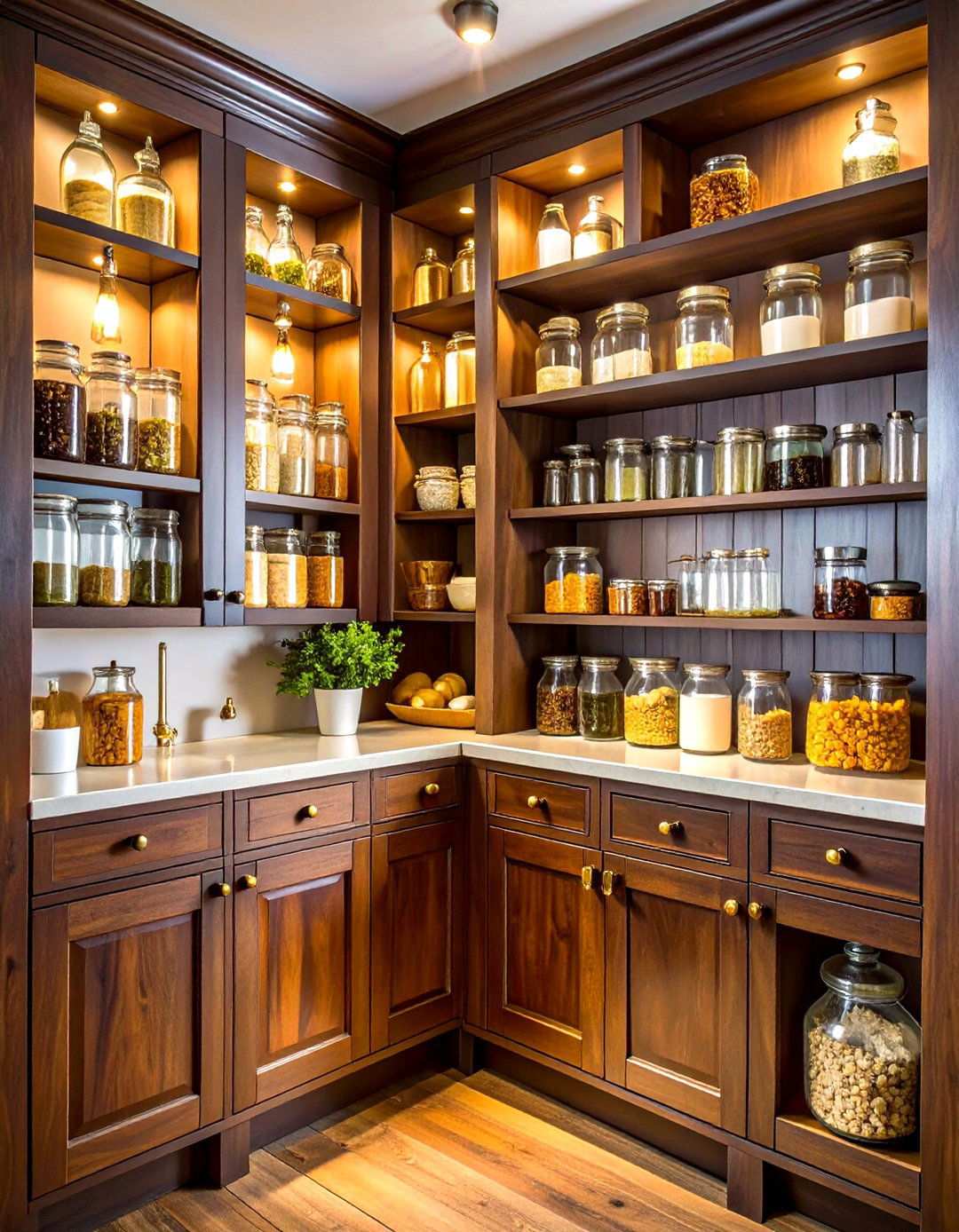 Vintage Apothecary Style with Dark Wood Cabinetry - 24 Open Pantry Ideas