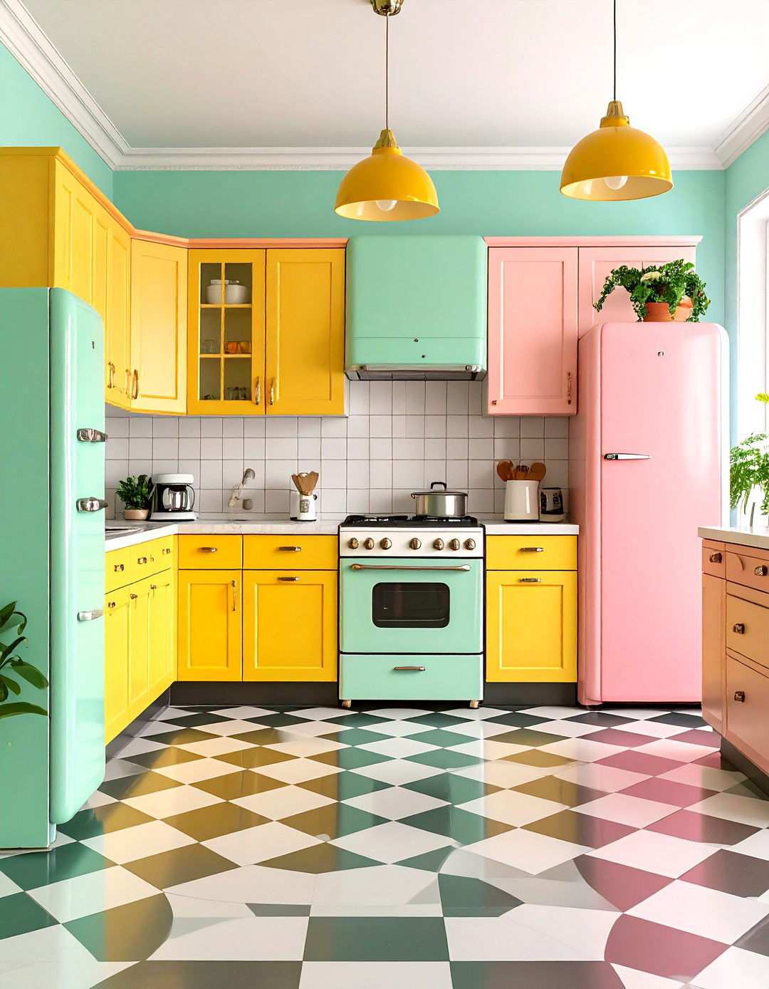 Vintage Appliance Kitchen with Retro Color Scheme - 24 Maximalist Kitchen Decor Ideas