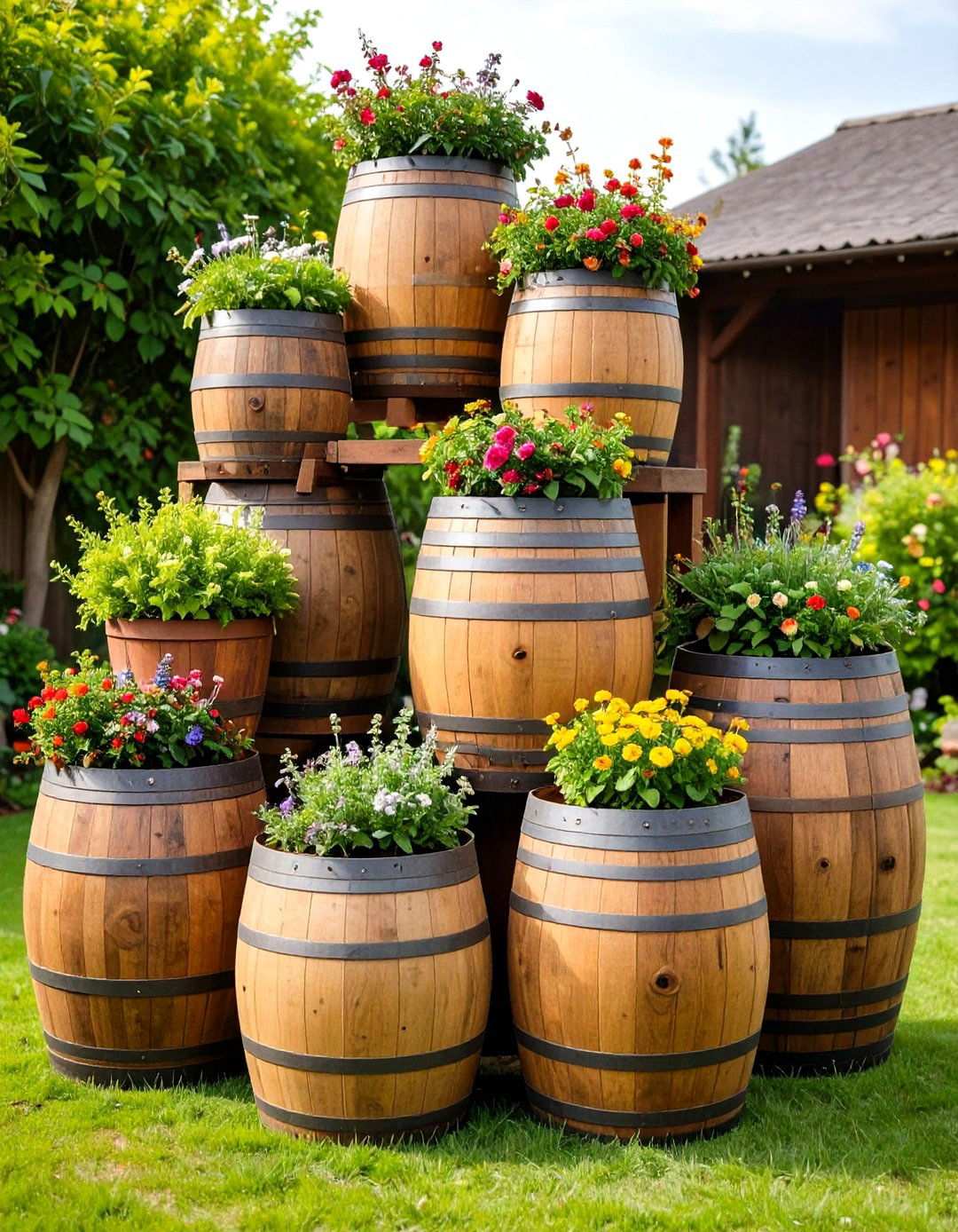 Vintage Barrel Plant Stands - 24 Outdoor Plant Stand Ideas