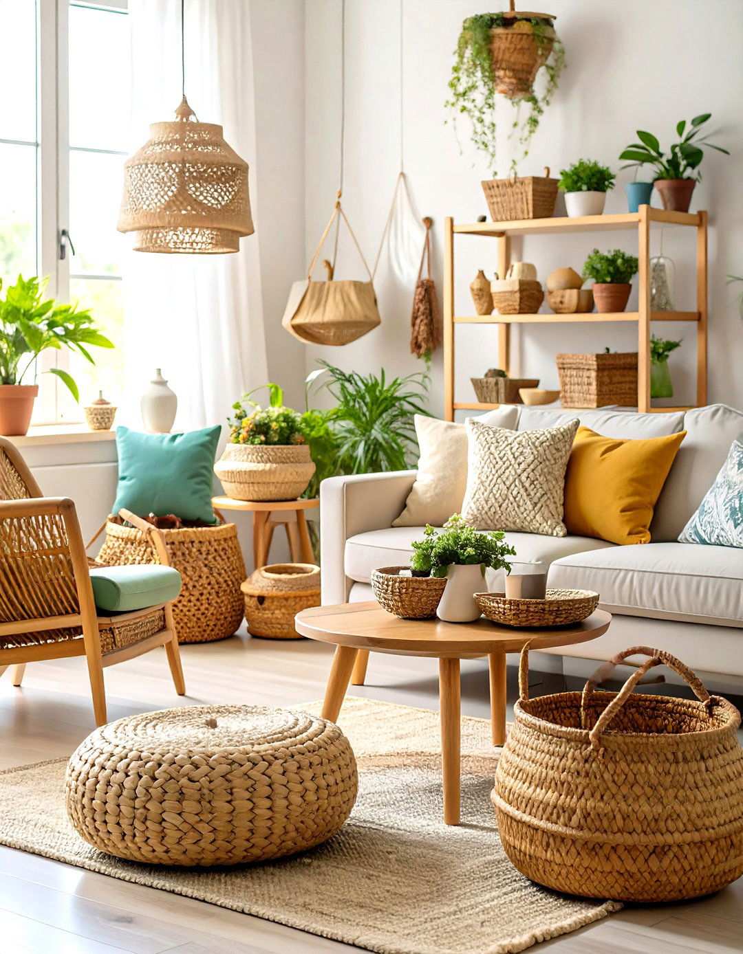 Vintage Basket Collection Display - 24 Small Rustic Living Room Ideas