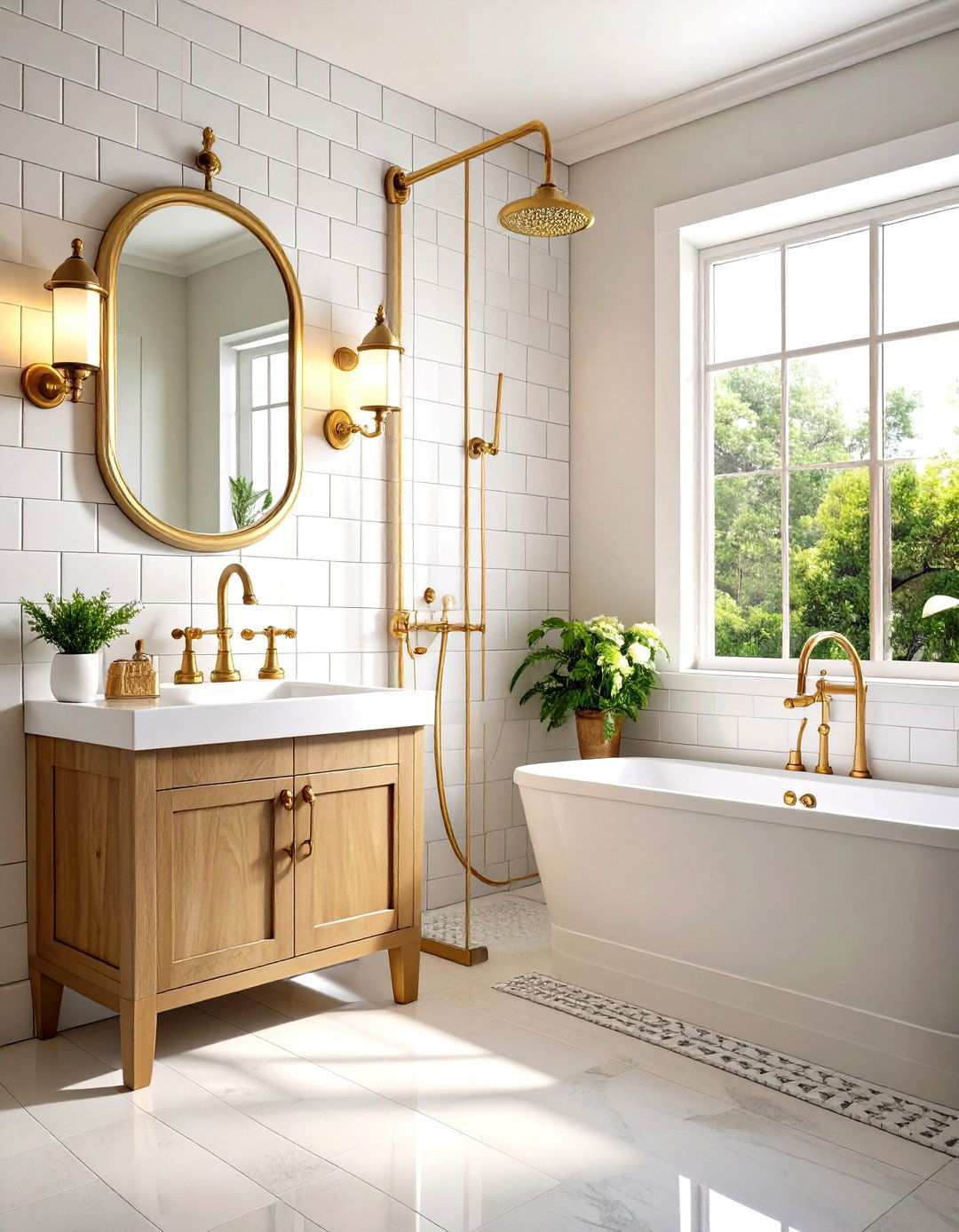 Vintage Brass Fixture Farmhouse Style - 24 Small Bathroom Walk in Shower Ideas