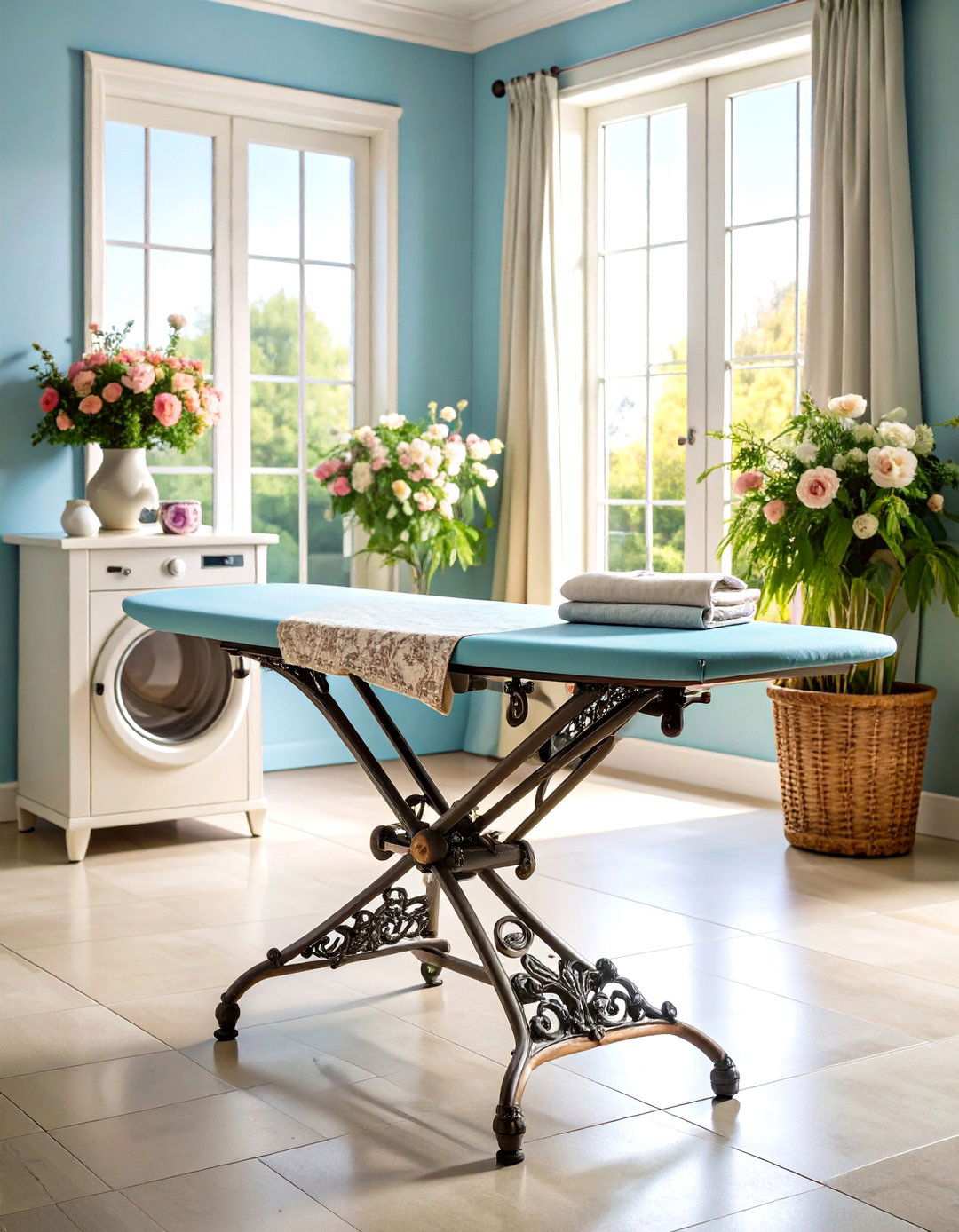 Vintage Cast Iron Ironing Board Setup - 24 Vintage Laundry Room Decor Ideas