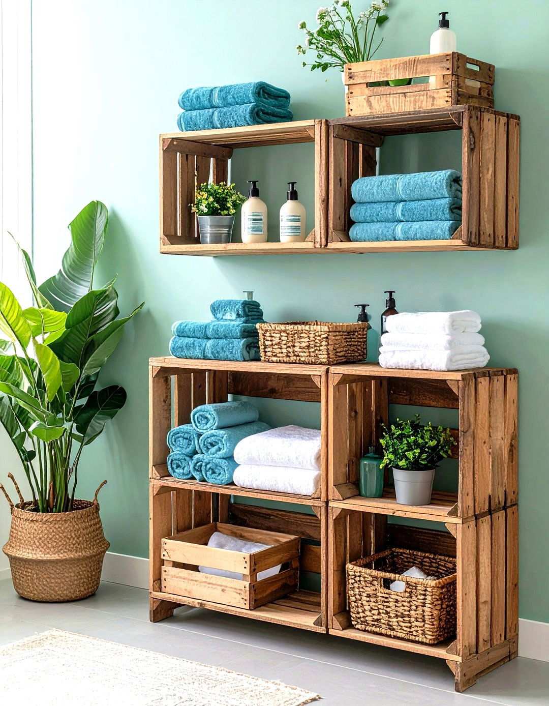 Vintage Crate Shelving - 24 Small Bathroom Shelving Ideas