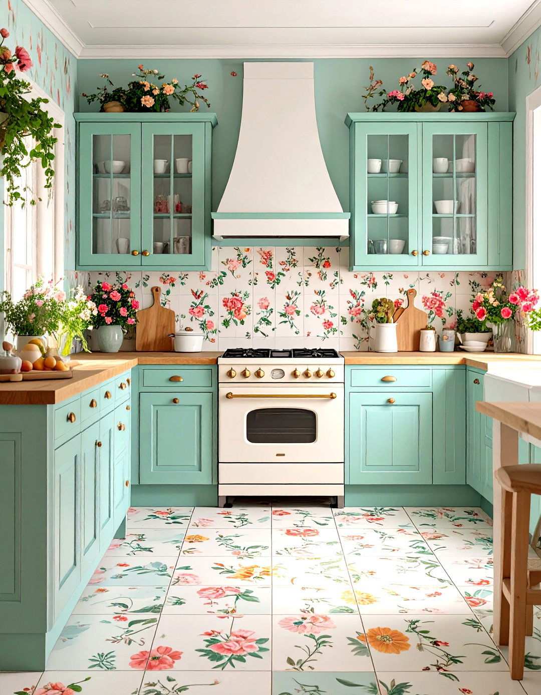 Vintage Floral Linoleum Kitchen Patterns - 24 Linoleum Kitchen Flooring Ideas