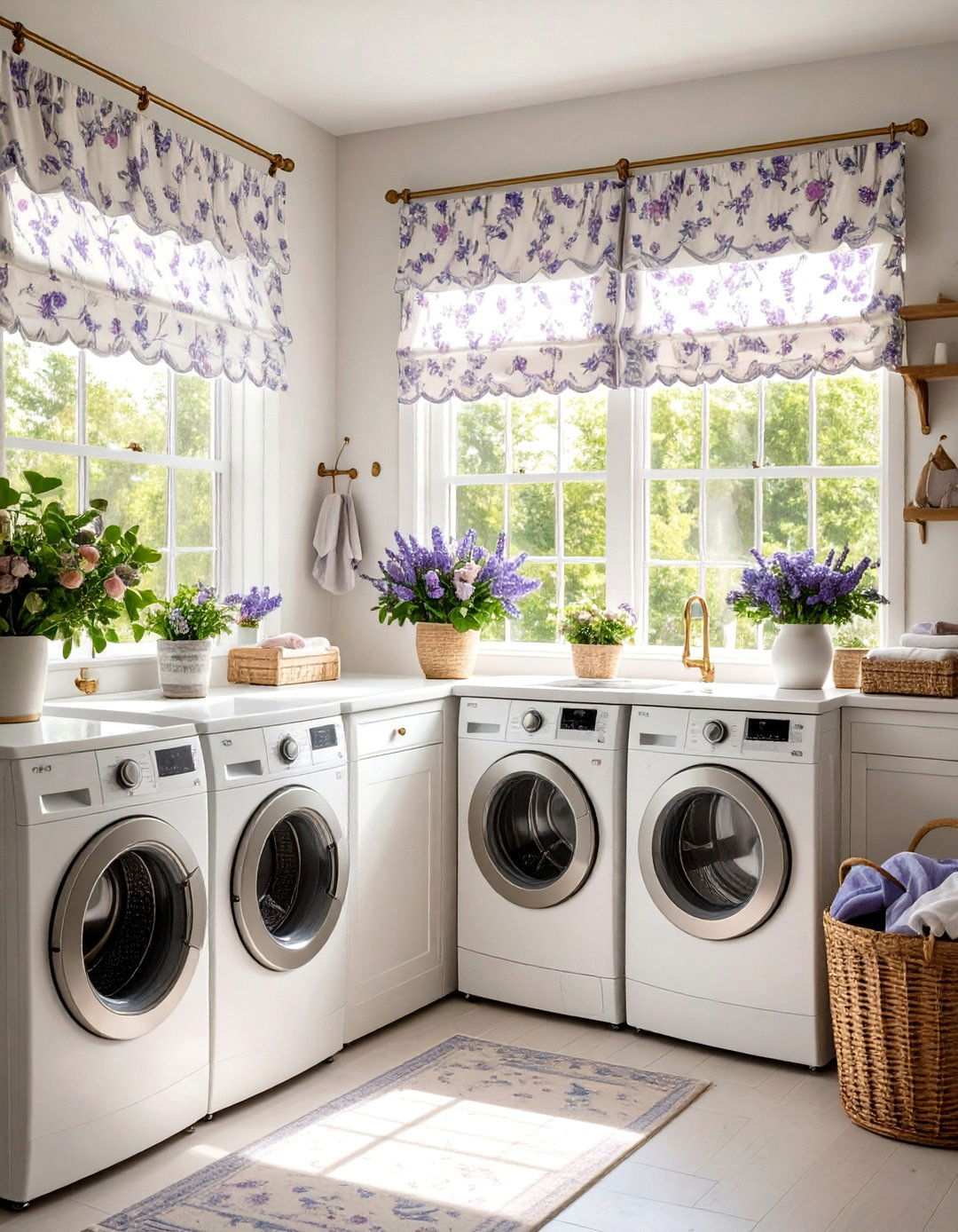 Vintage Floral Roman Shades with Scalloped Edges - 24 Laundry Room Curtain Ideas