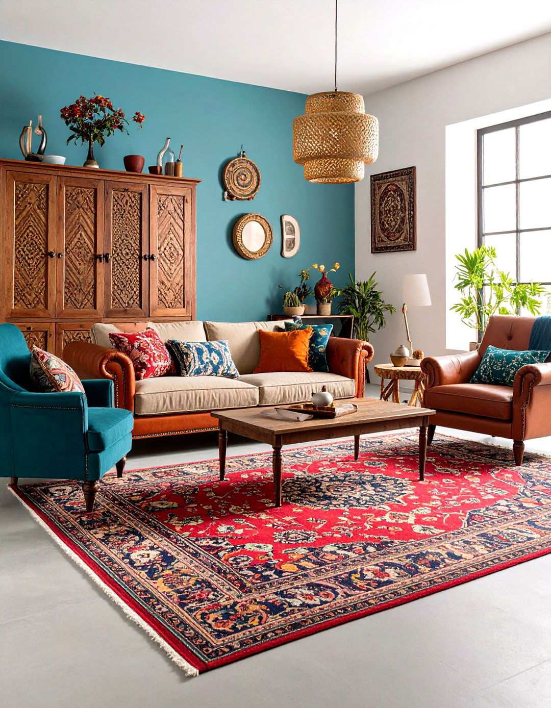 Vintage Furniture Concrete Contrast - 24 Rustic Concrete Floor Living Room Ideas