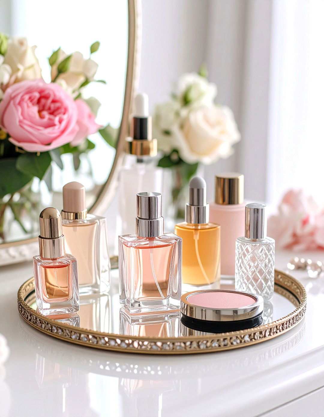 Vintage Glam Vanity Tray with Mirror Accents - 24 Tray Decor Ideas