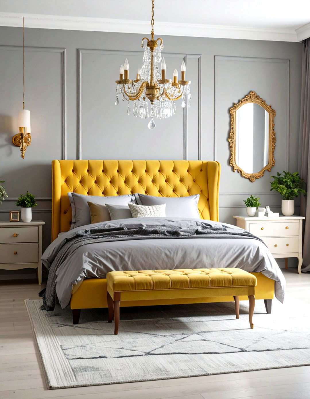 Vintage Glamour Yellow and Grey Bedroom - 24 Yellow and Grey Bedroom Ideas
