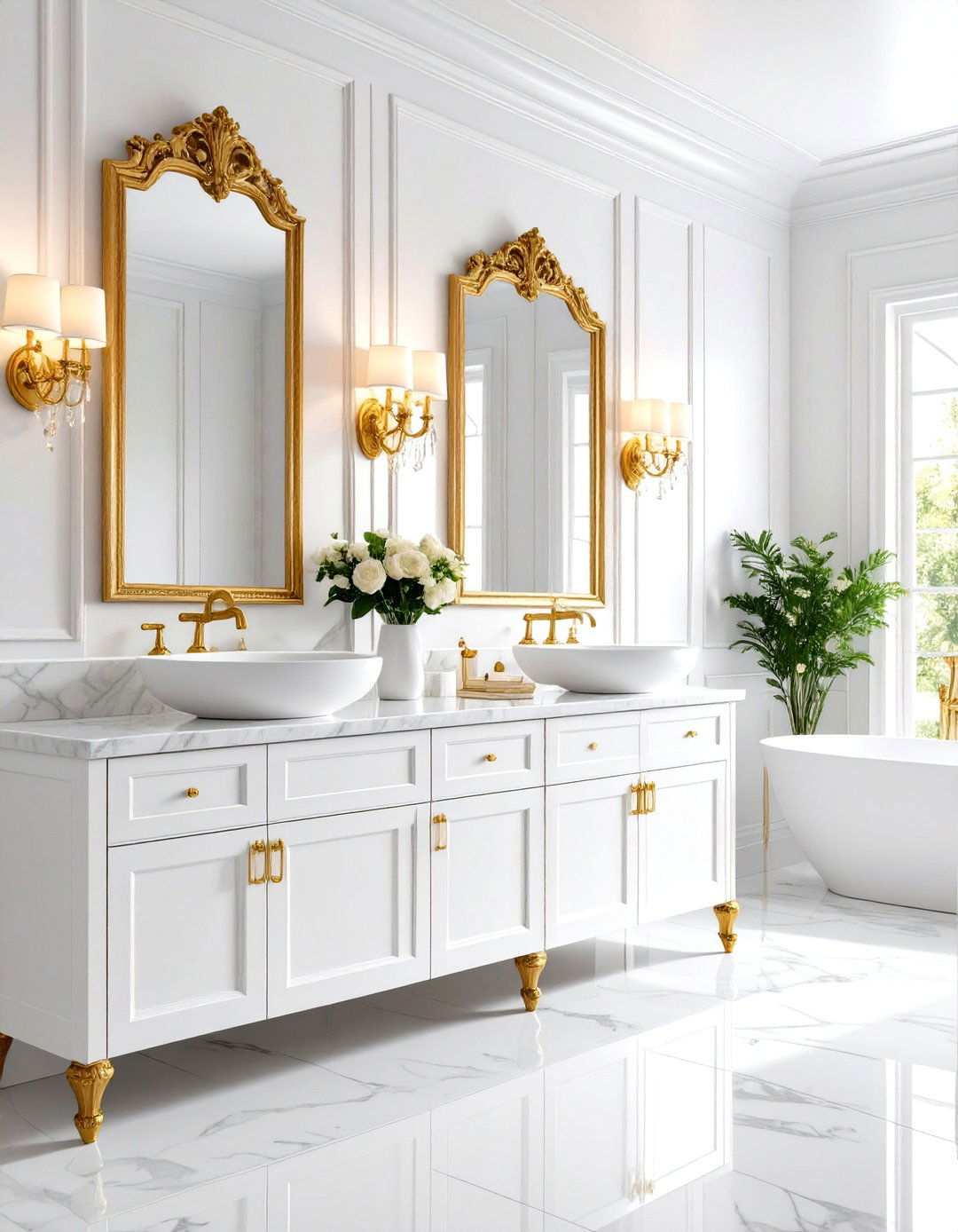 Vintage Gold Hardware - 24 White and Gold Bathroom Ideas
