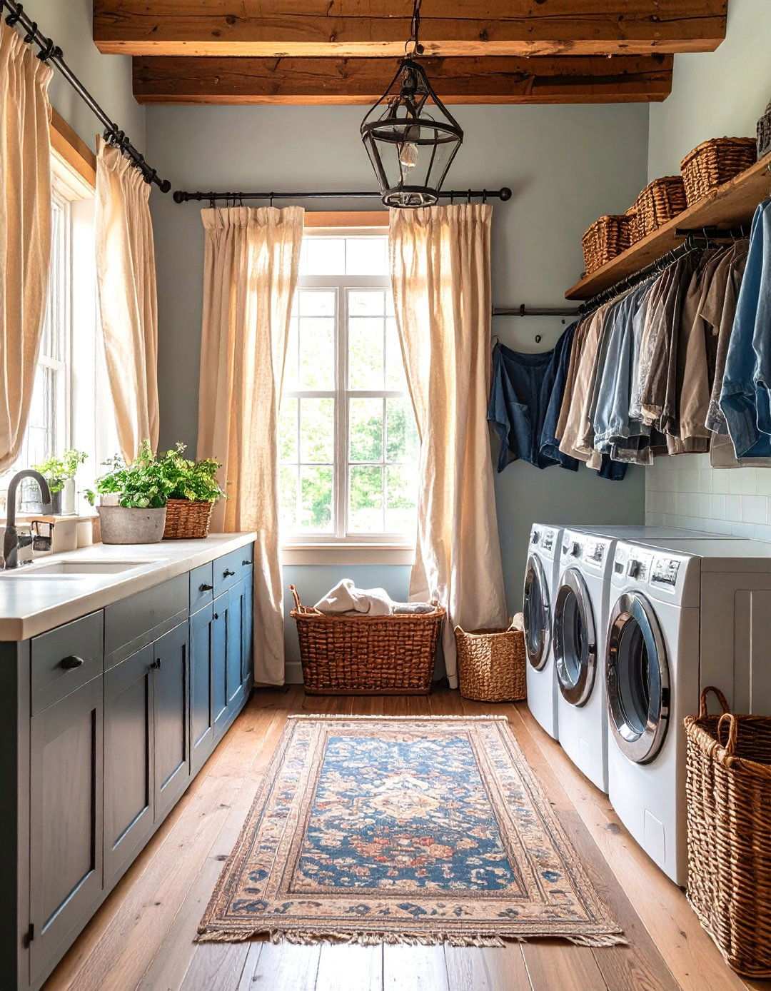 Vintage Grain Sack Inspired Linen Curtains - 24 Laundry Room Curtain Ideas