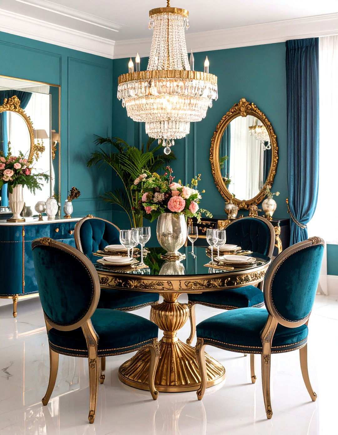 Vintage Hollywood Regency Dining Room with Glamorous Metallics - 24 Vintage Dining Room Ideas