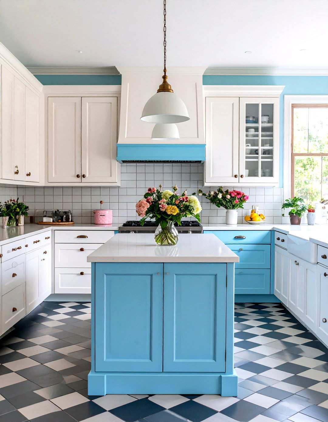 Vintage Inspired Robins Egg Blue Island - 24 White Kitchen Cabinets With Blue Island