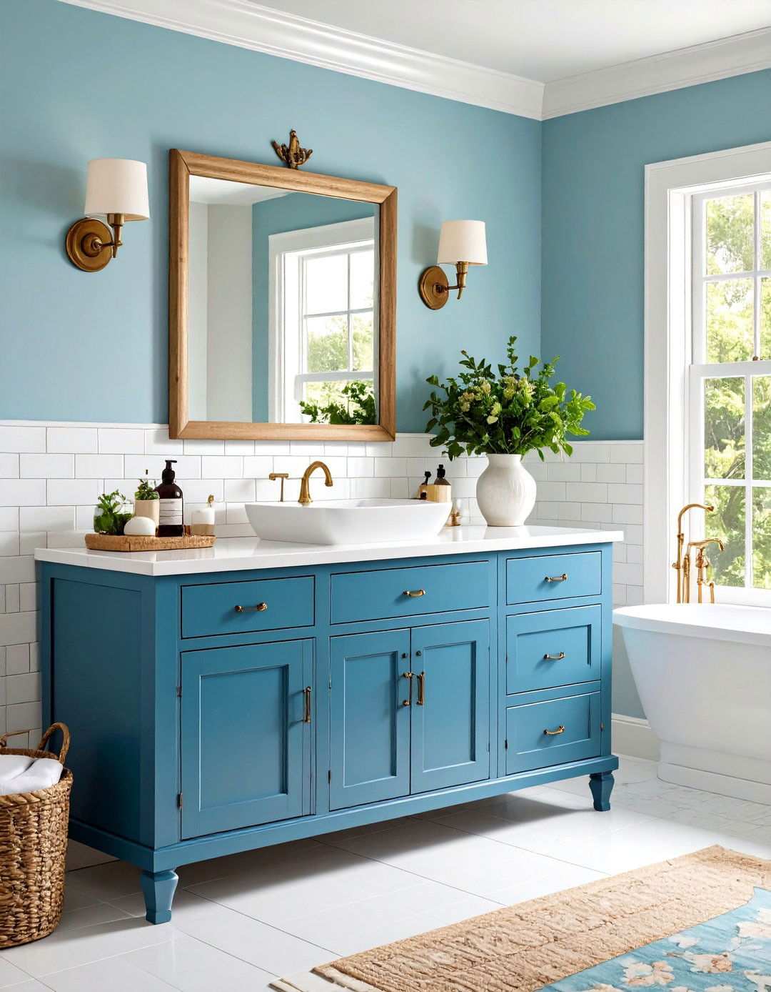 Vintage Inspired Vanity with Subway Tile Backsplash - 24 Small Bathroom Vanity Ideas