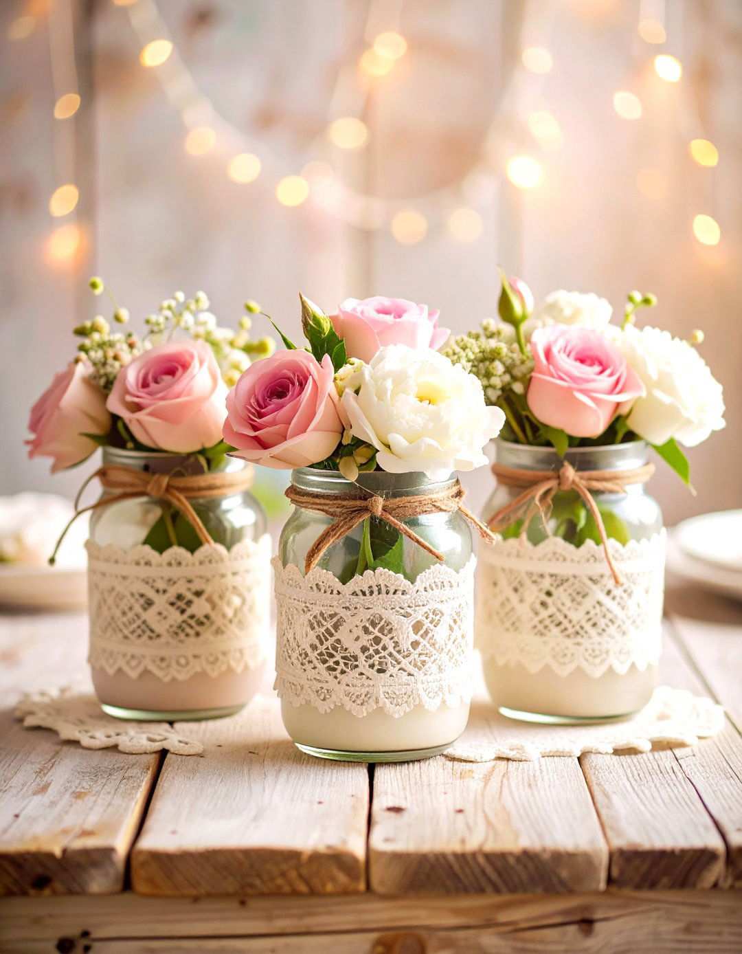 Vintage Lace Doily Wrapped Jars - 24 Mason Jar Centerpiece Ideas