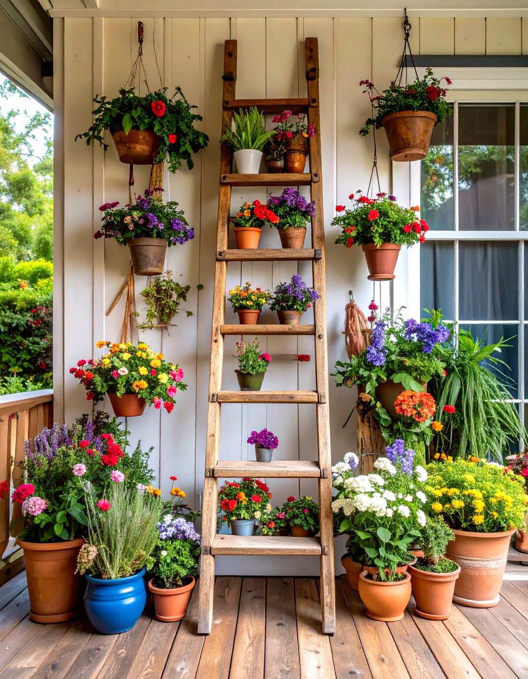 Vintage Ladder Display Features - 24 Rustic Front Porch Ideas