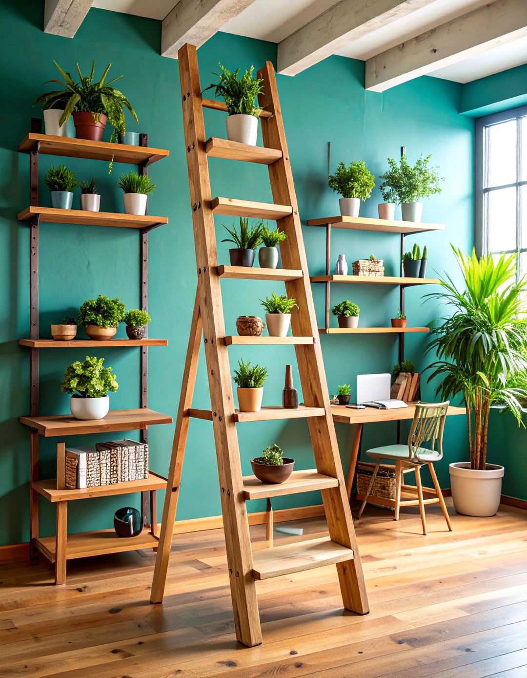 Vintage Ladder Display Storage - 24 Office Shelving Ideas
