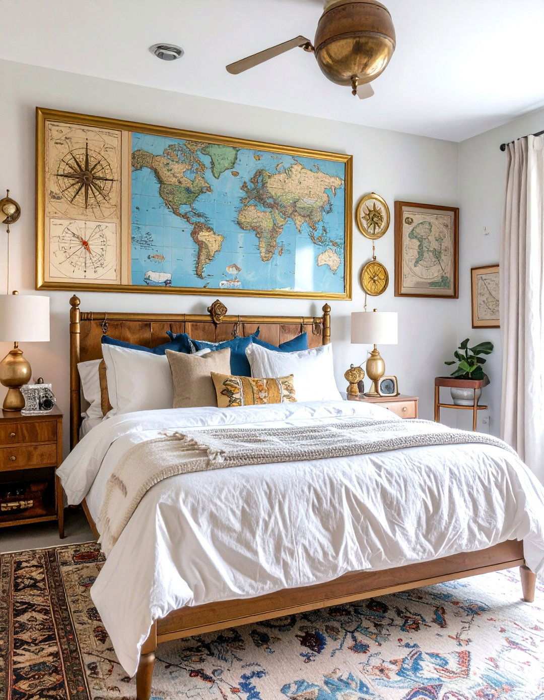 Vintage Map and Navigation Wall - 24 Steampunk Bedroom Ideas