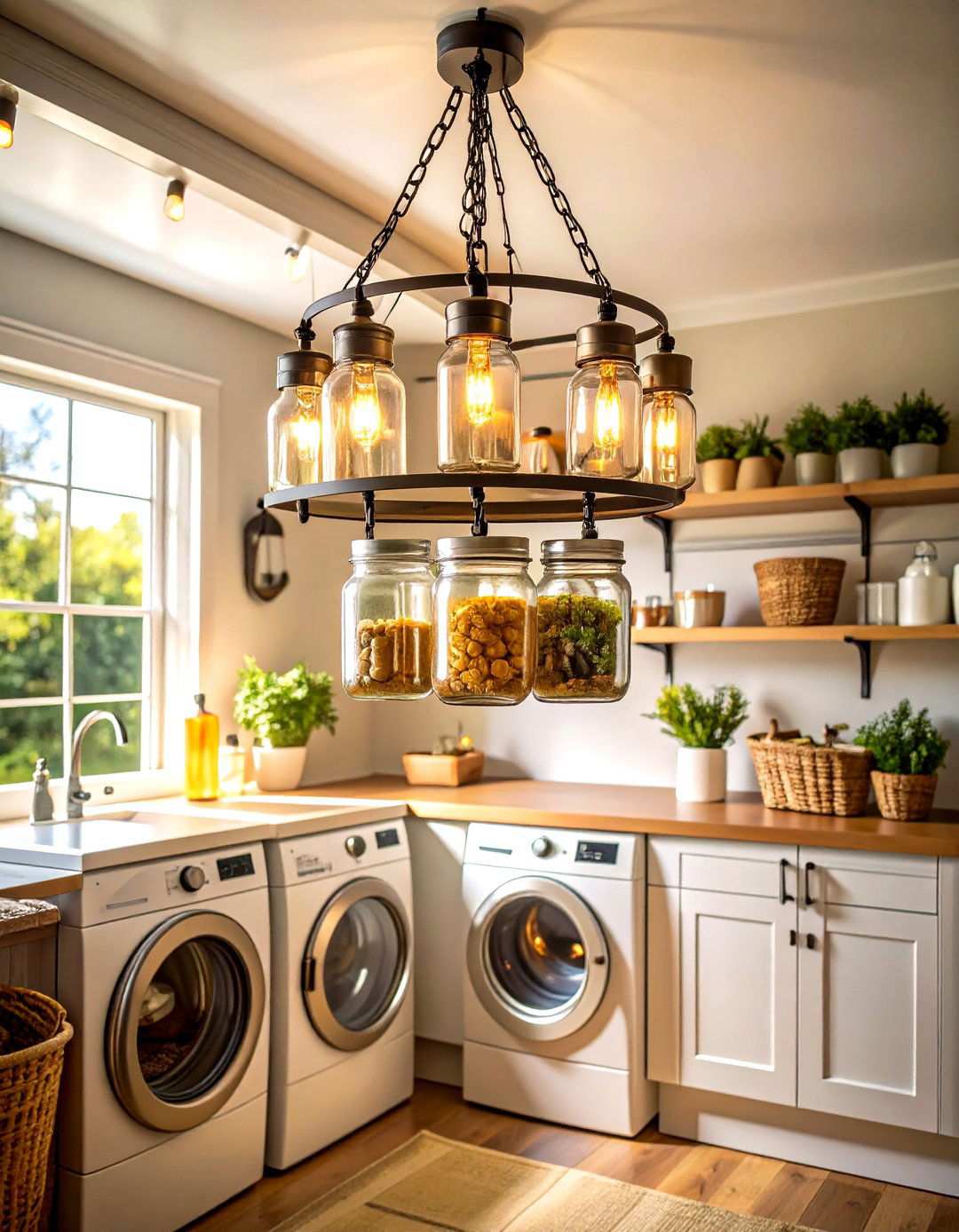 Vintage Mason Jar Chandelier - 24 Laundry Room Lighting Ideas