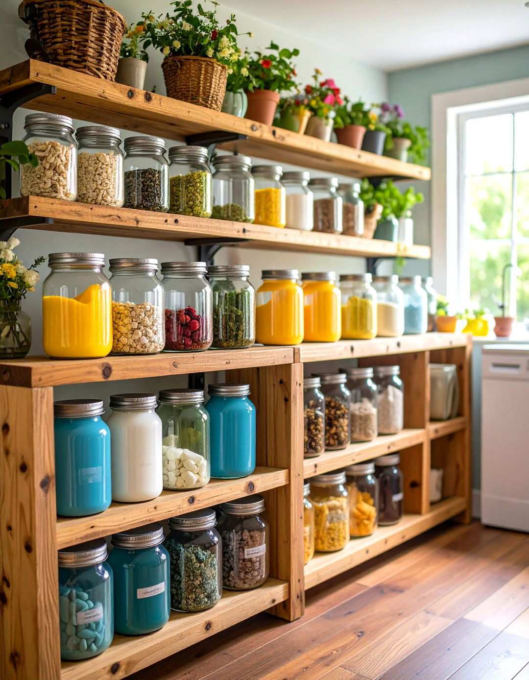 Vintage Mason Jar Storage Laundry Room - 24 Rustic Laundry Room Ideas