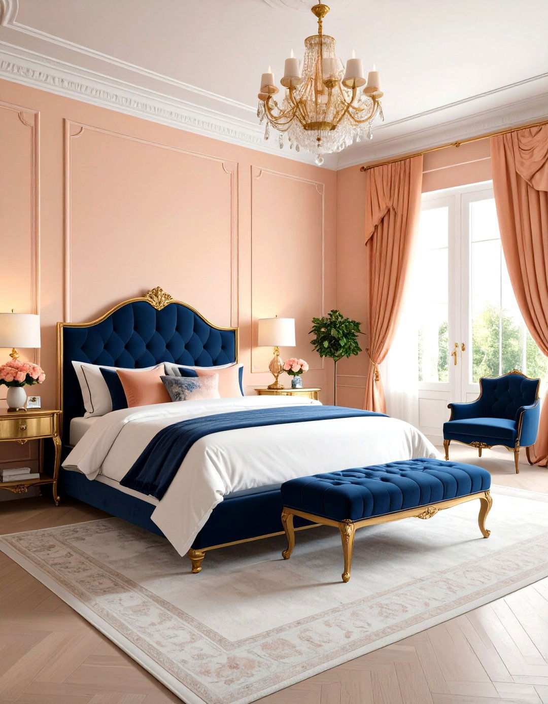 Vintage Peach and Navy Bedroom - 24 Peach Bedroom Ideas