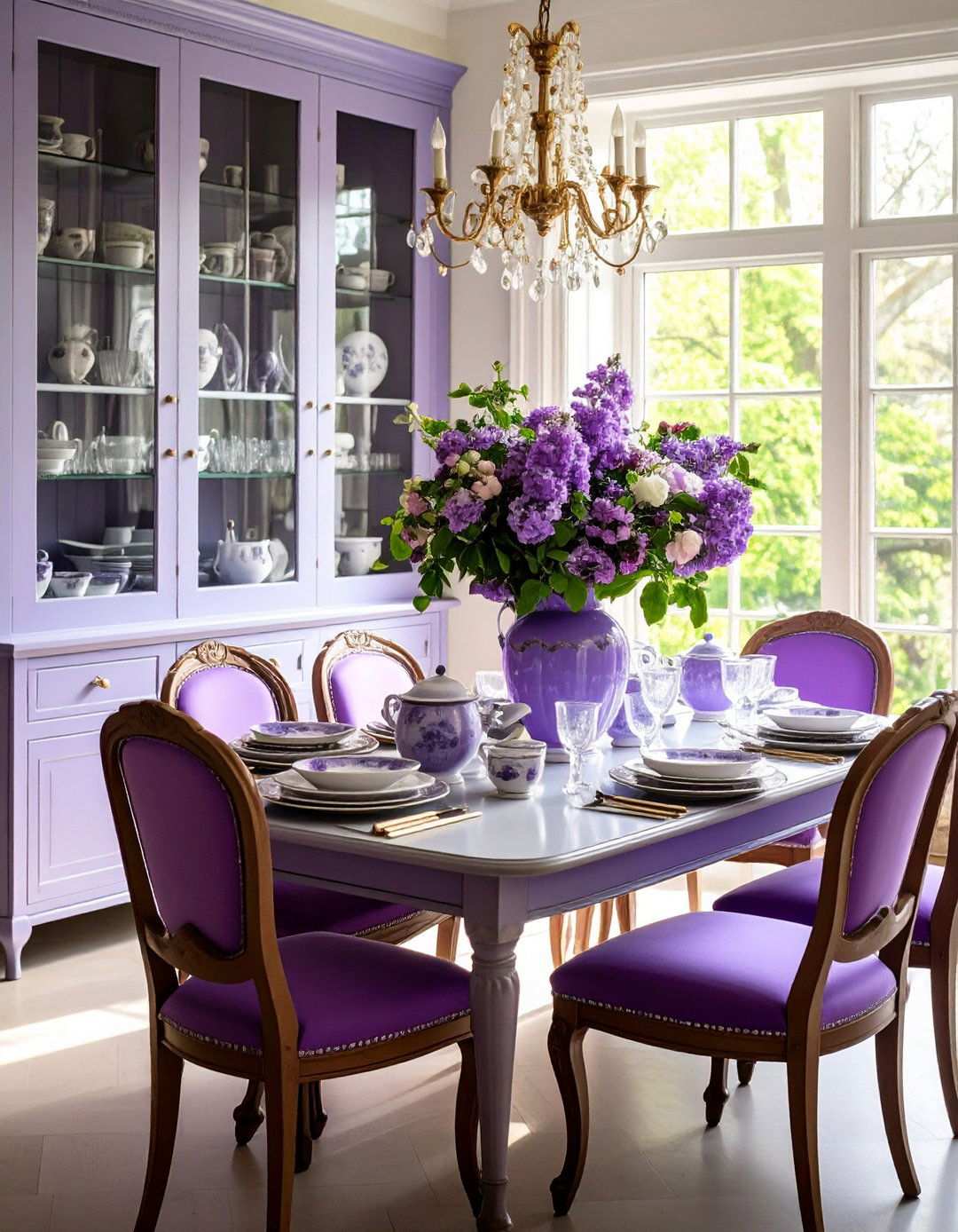 Vintage Purple China Display Dining - 24 Purple Dining Room Ideas
