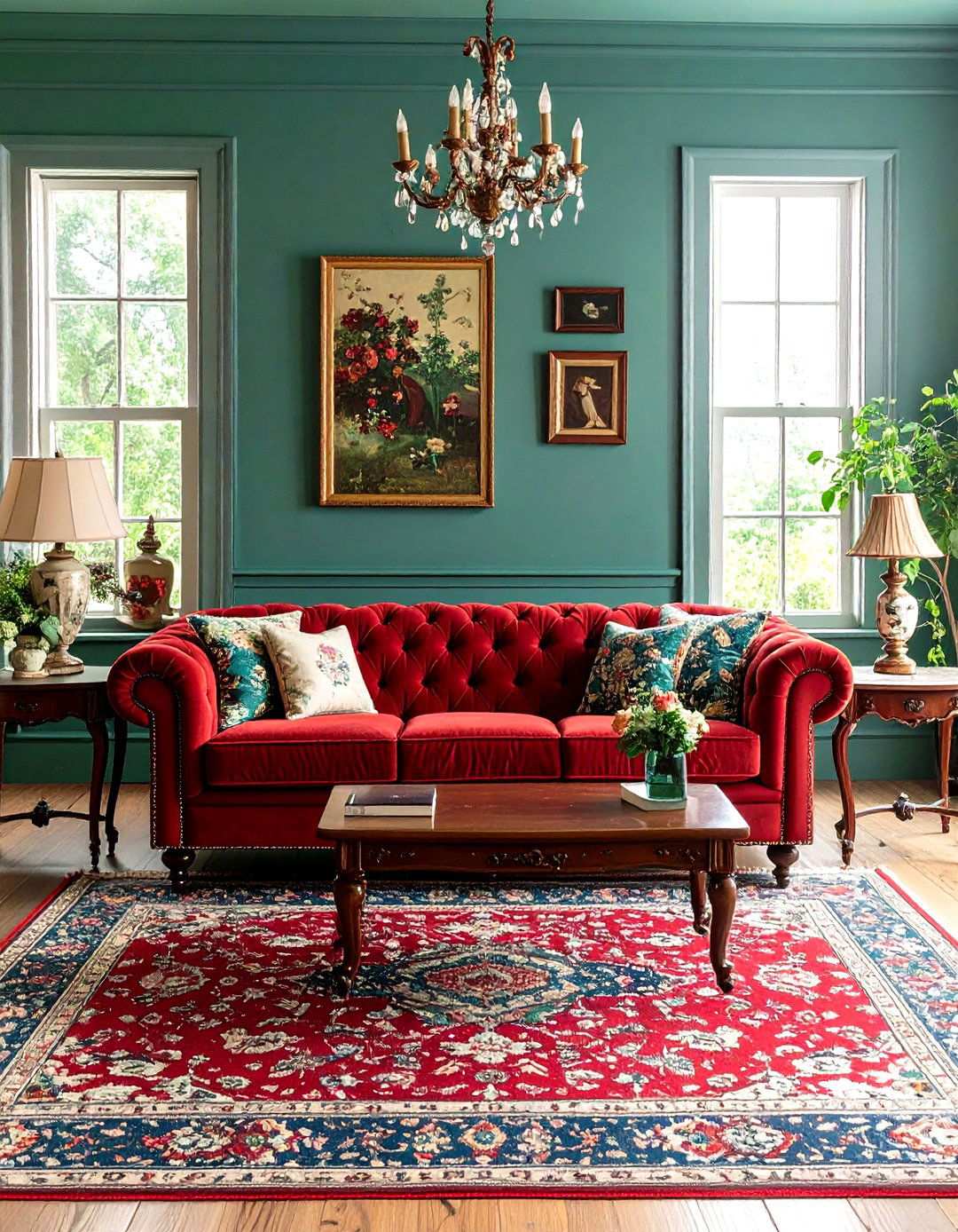 Vintage Red Sofa Antique Styling - 24 Red Couch Living Room Ideas
