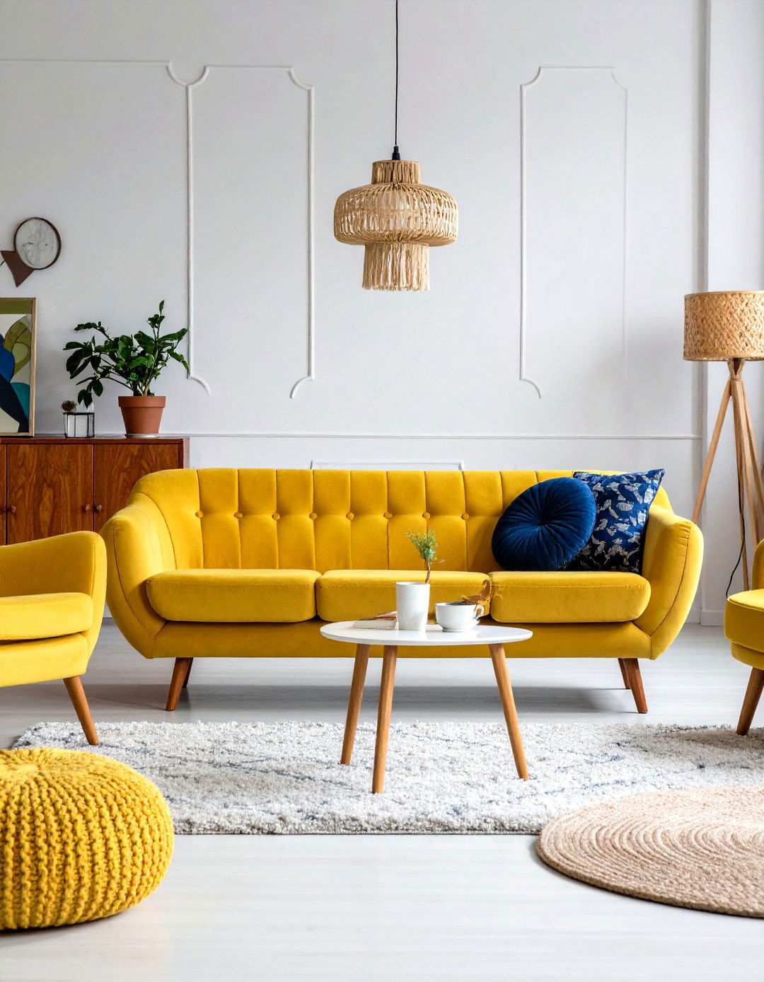 Vintage Retro Yellow Living Room Design - 24 Yellow Couch Living Room Ideas
