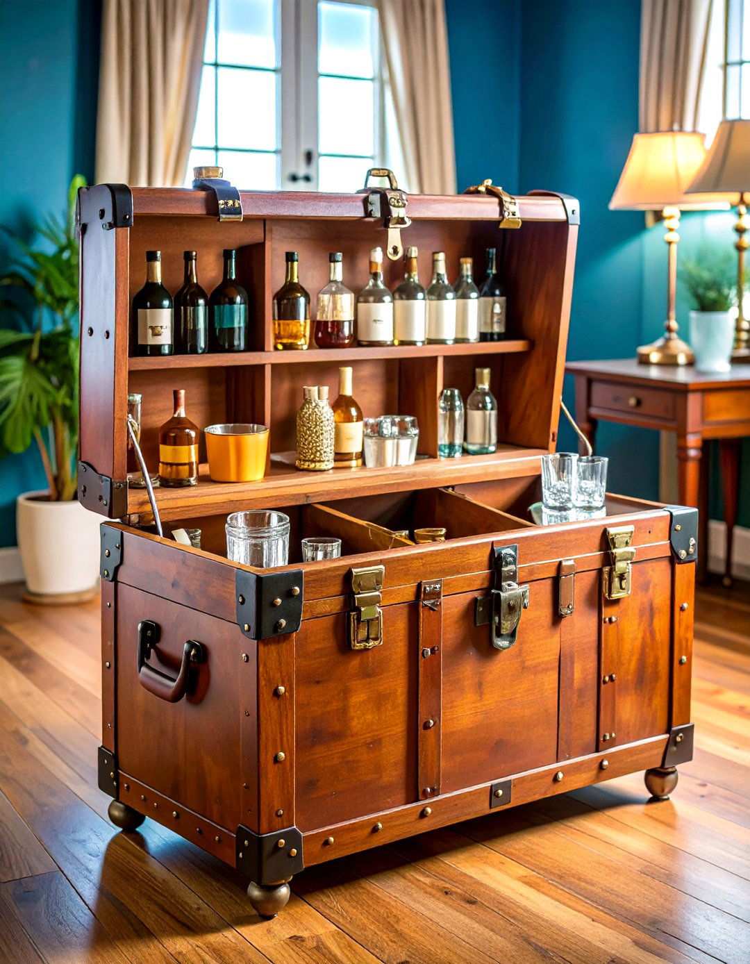 Vintage Steamer Trunk Bar - 24 Mini Bar Ideas